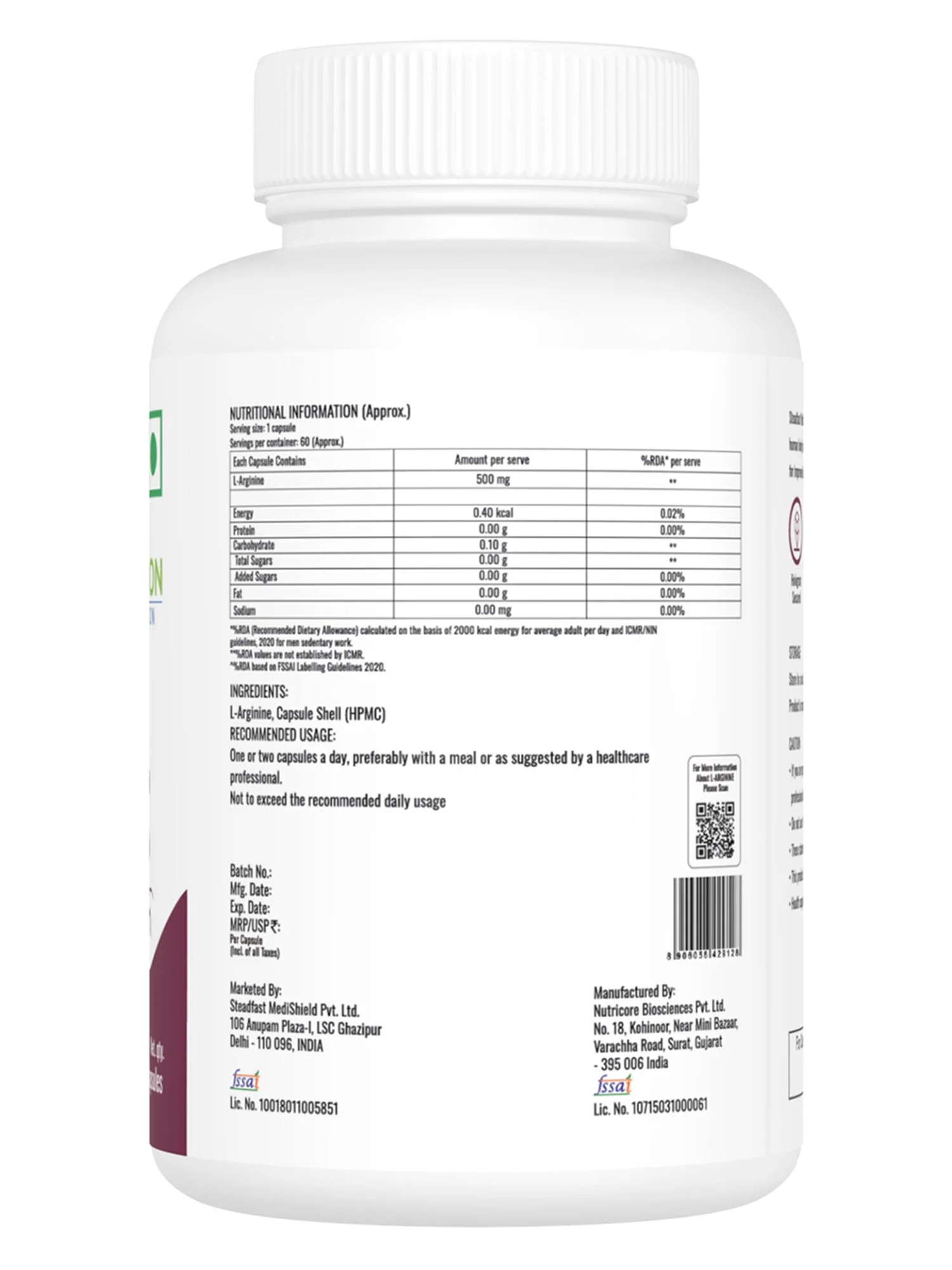 L-Arginine Support Nitric Oxide Production 60 Capsules - Image 5