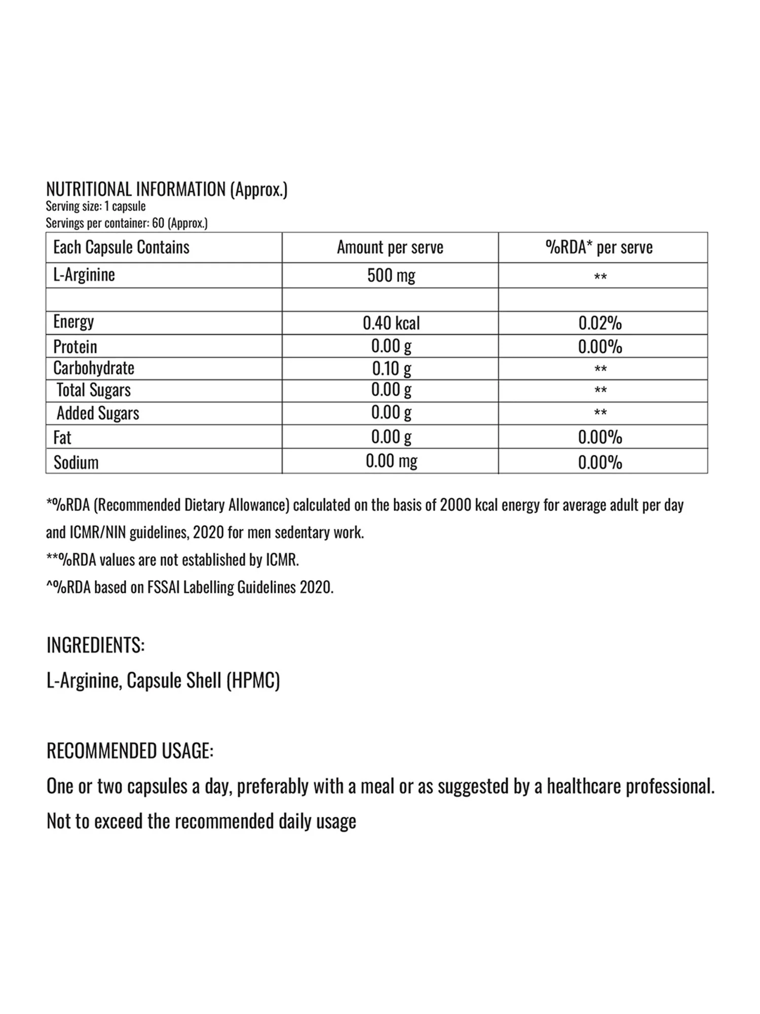 L-Arginine Support Nitric Oxide Production 60 Capsules - Image 7