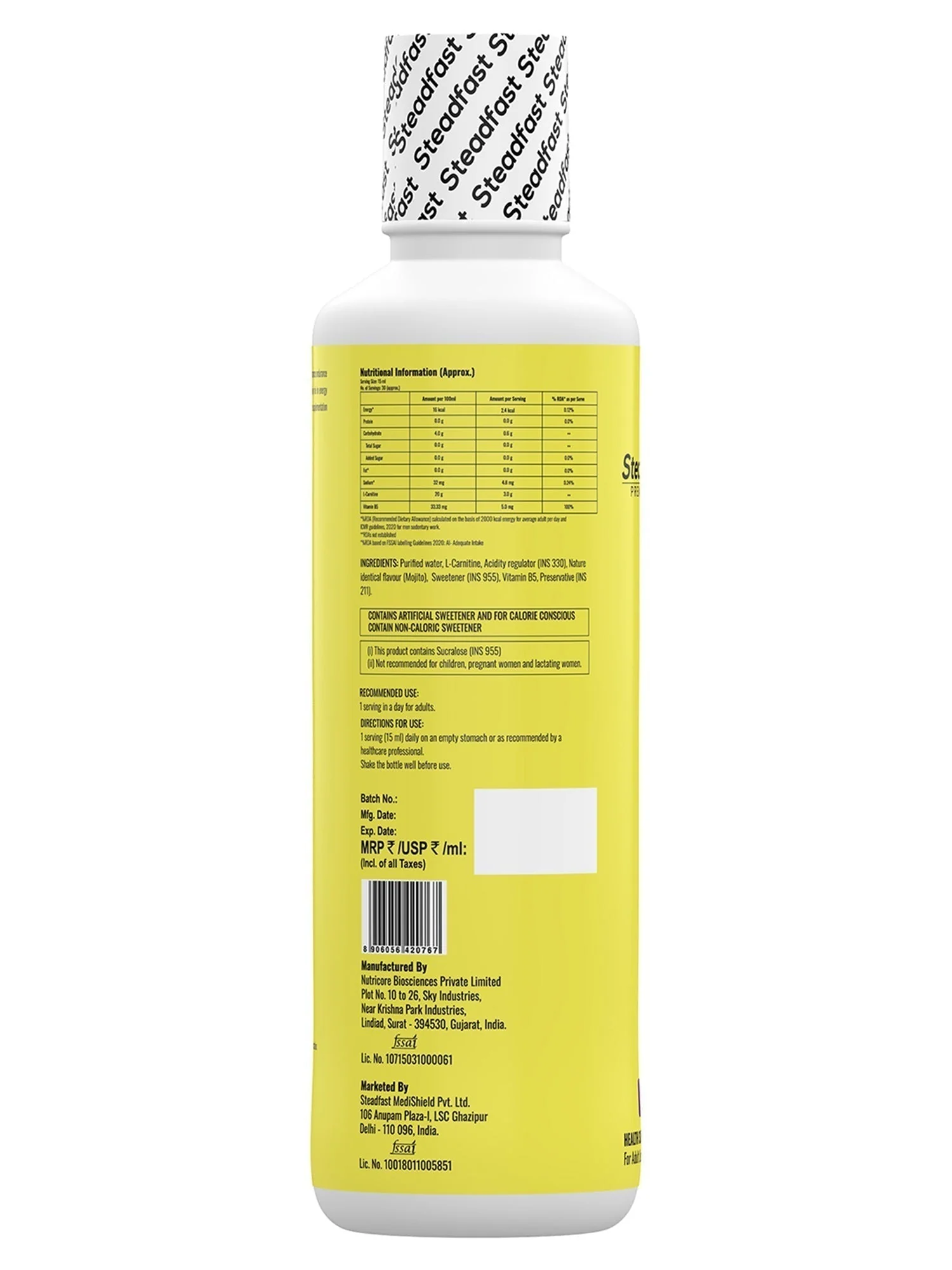 L-Carnitine 3000mg Liquid Supplement with Vitamin B5 450ml (Mojito) - Image 4