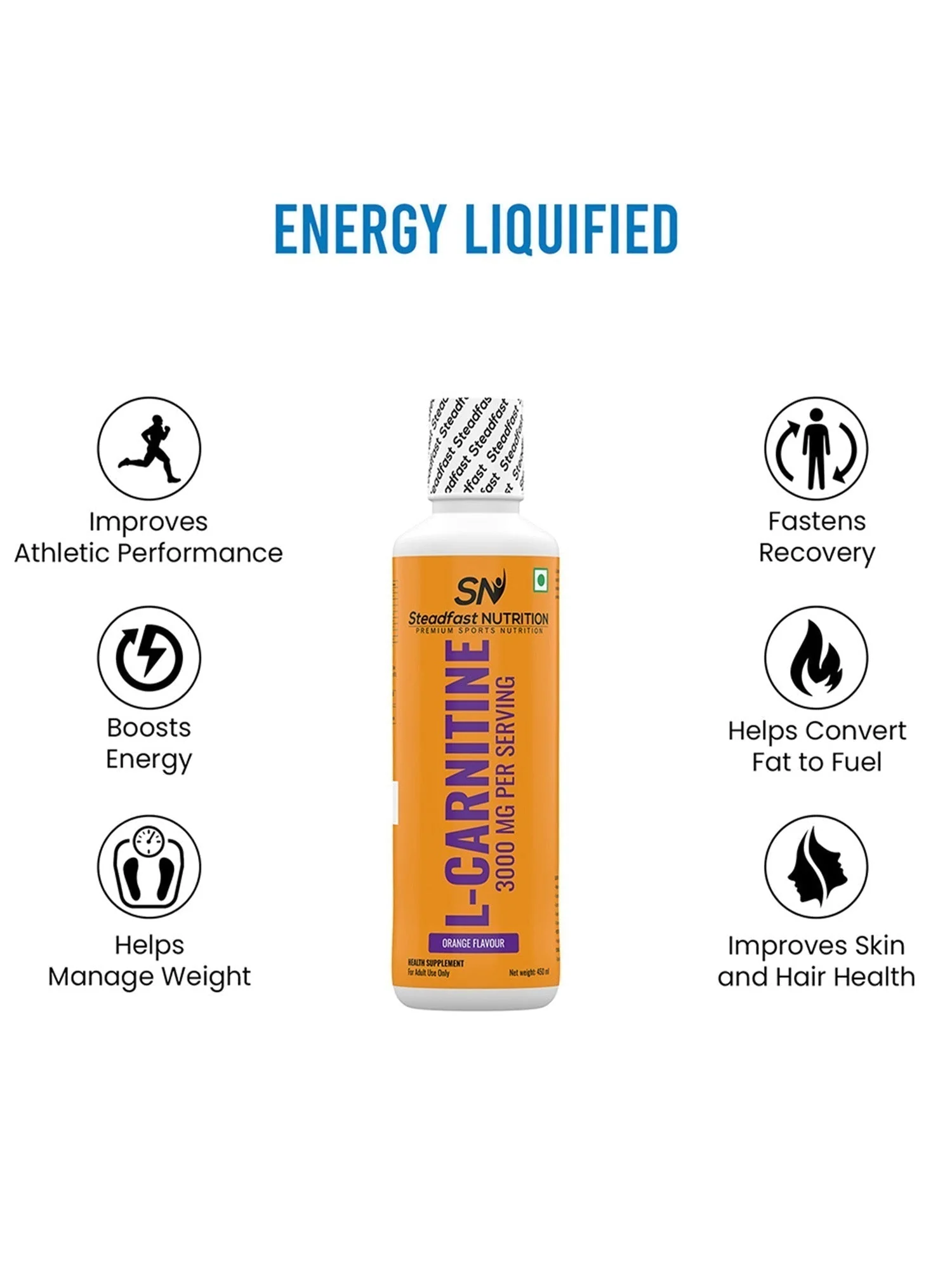 L-Carnitine 3000mg Liquid Supplement with Vitamin B5 450ml (Orange) - Image 2