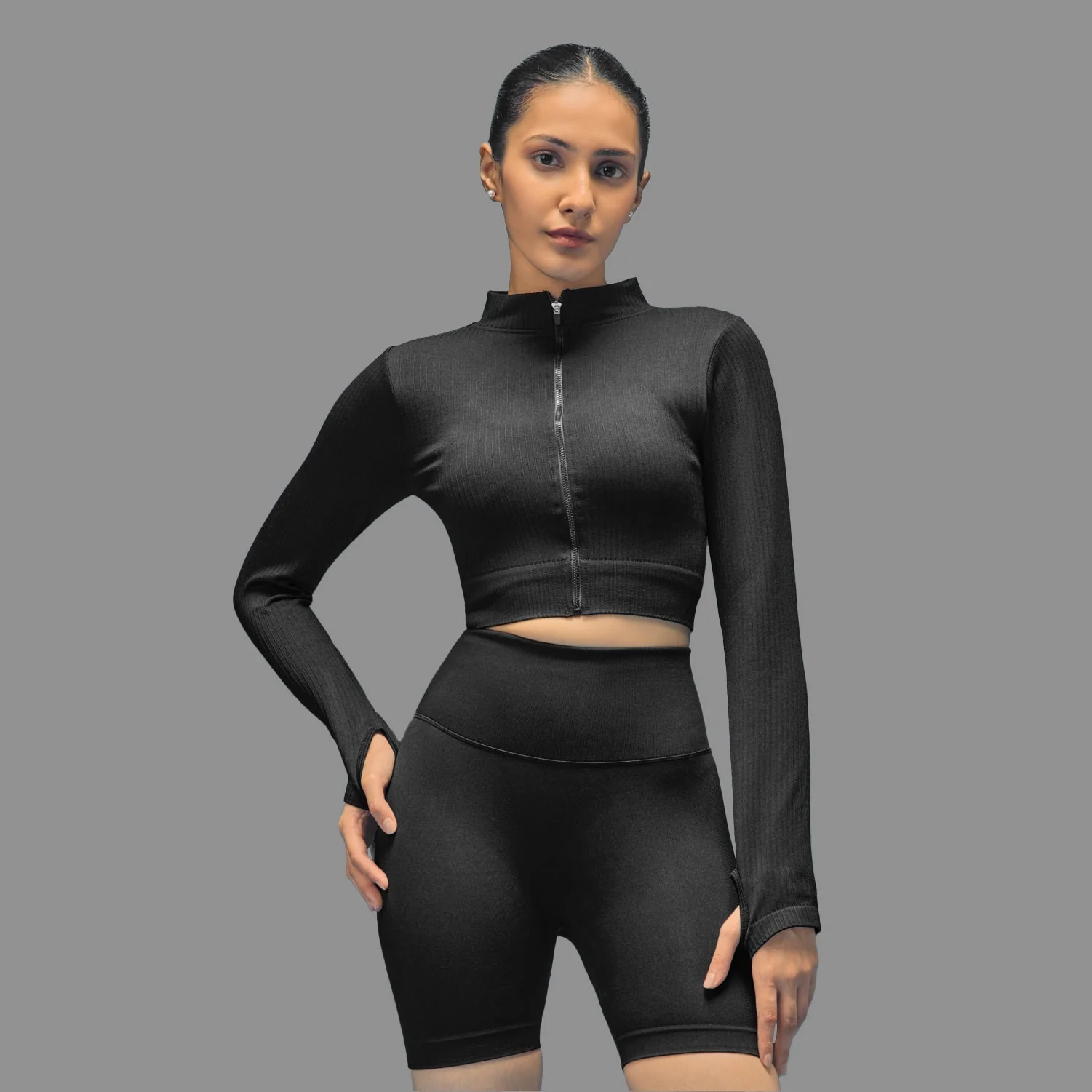 Limitless Snatched Cropped Ripped Jacket - BLACK - Image 6