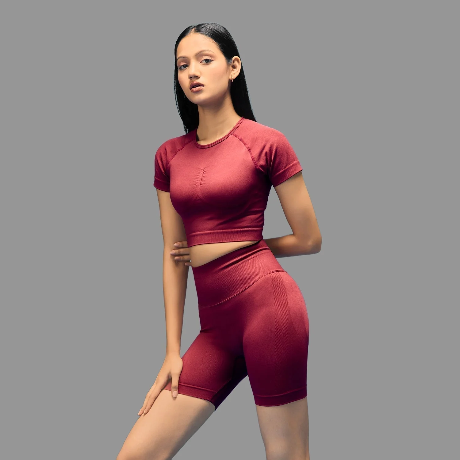 Limitless Snatched high waisted ruched back shorts - Maroon - Image 4
