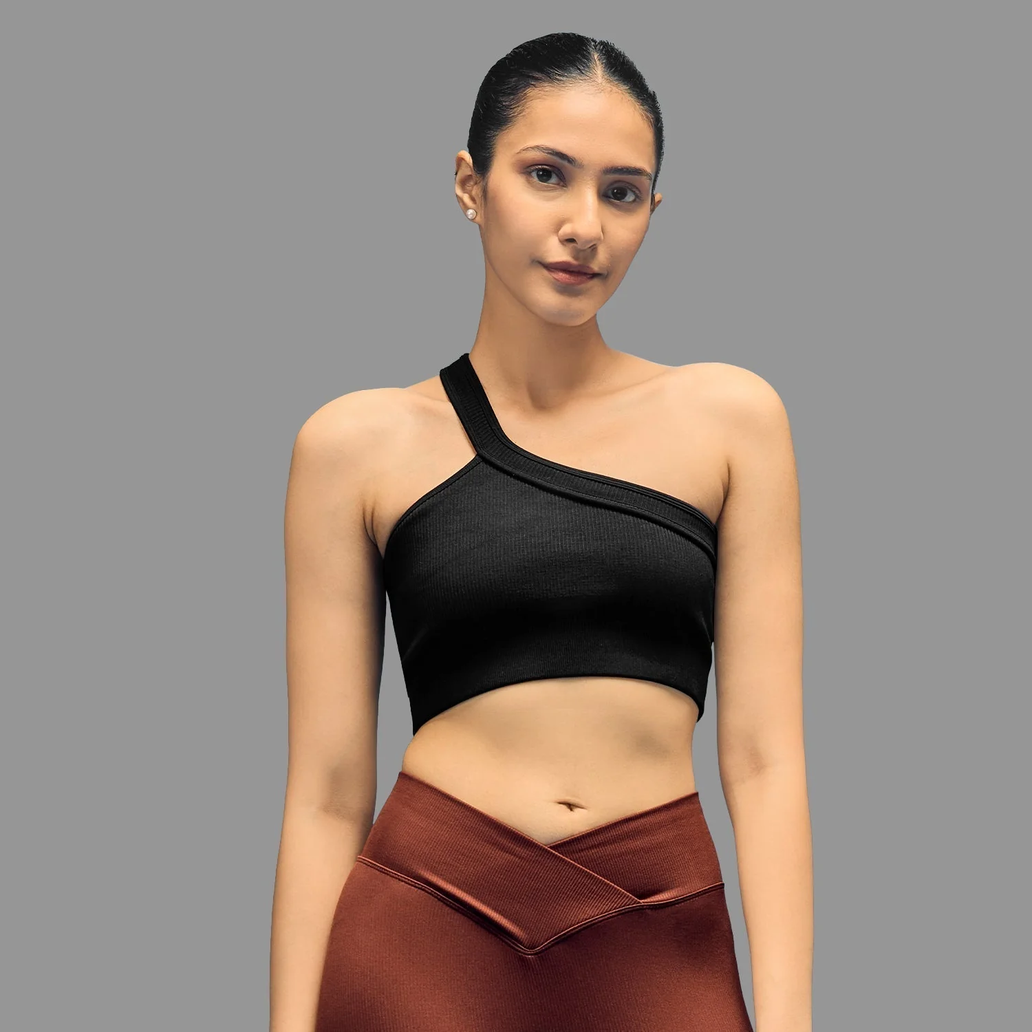 Limitless Snatched ribbed One shoulder bra - Black - Image 4