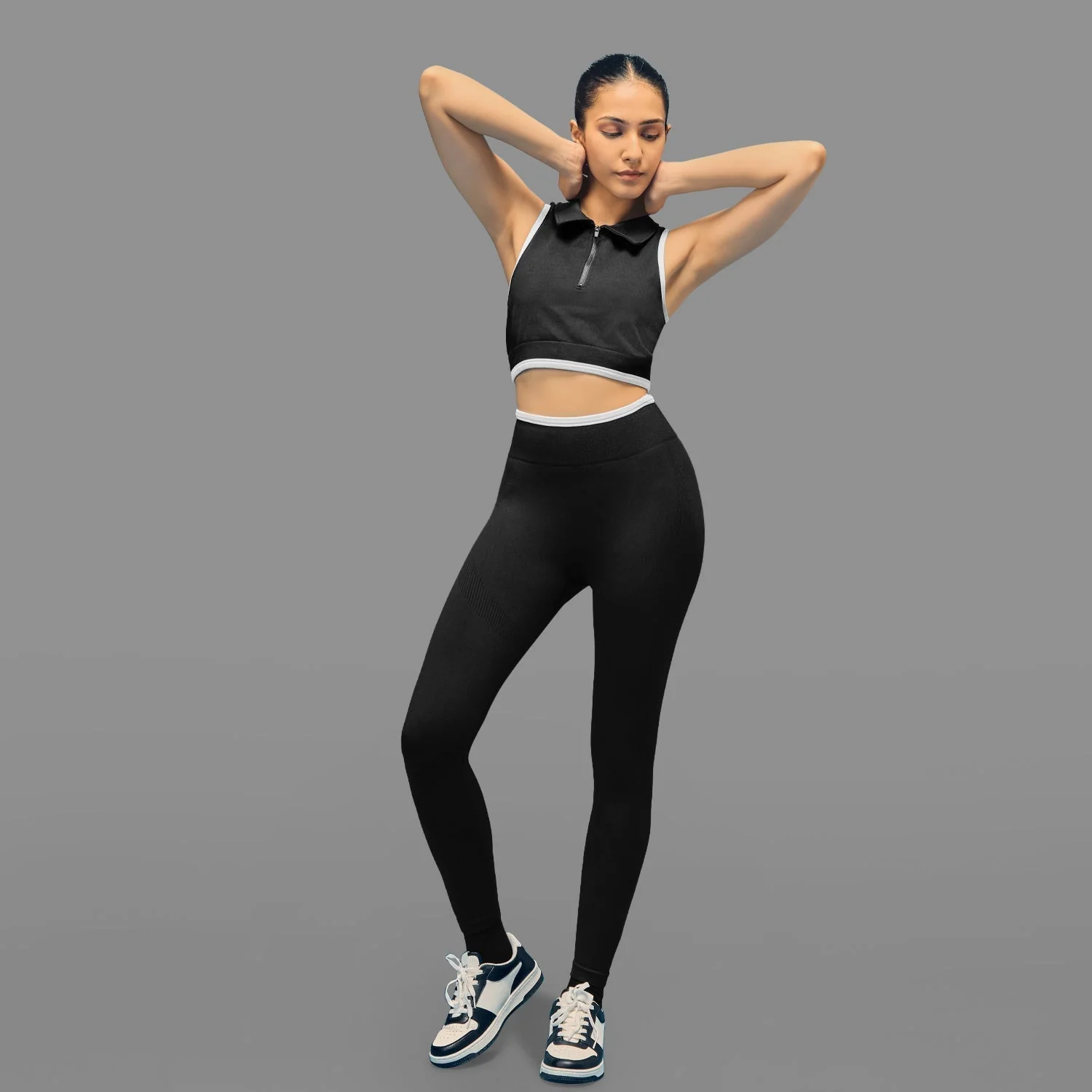 Limitless snatched Ribbed waistband jacquard pattern legging - BLACK - Image 3