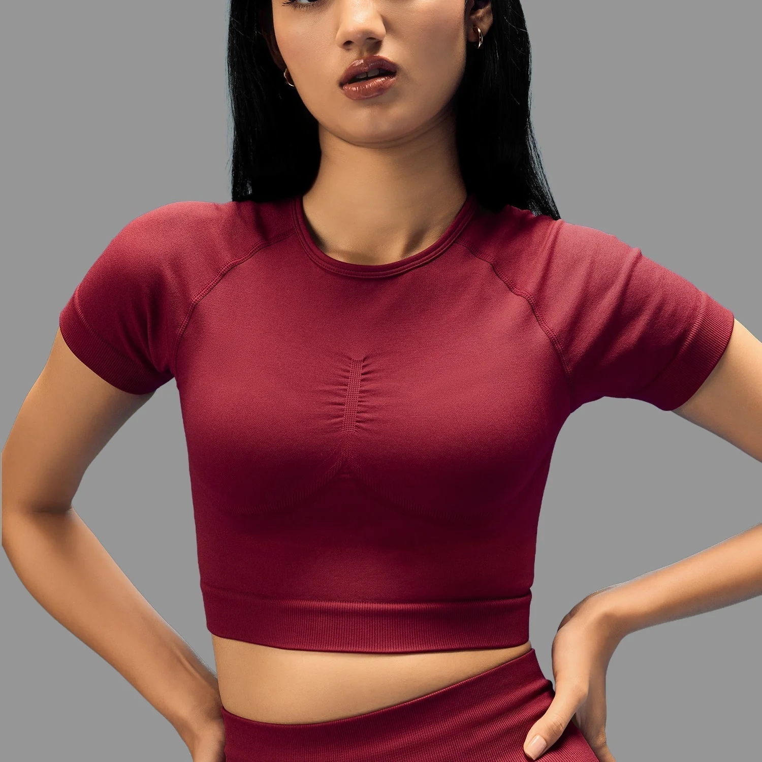 Limitless snatched Short sleeved crop top-Maroon - Image 5
