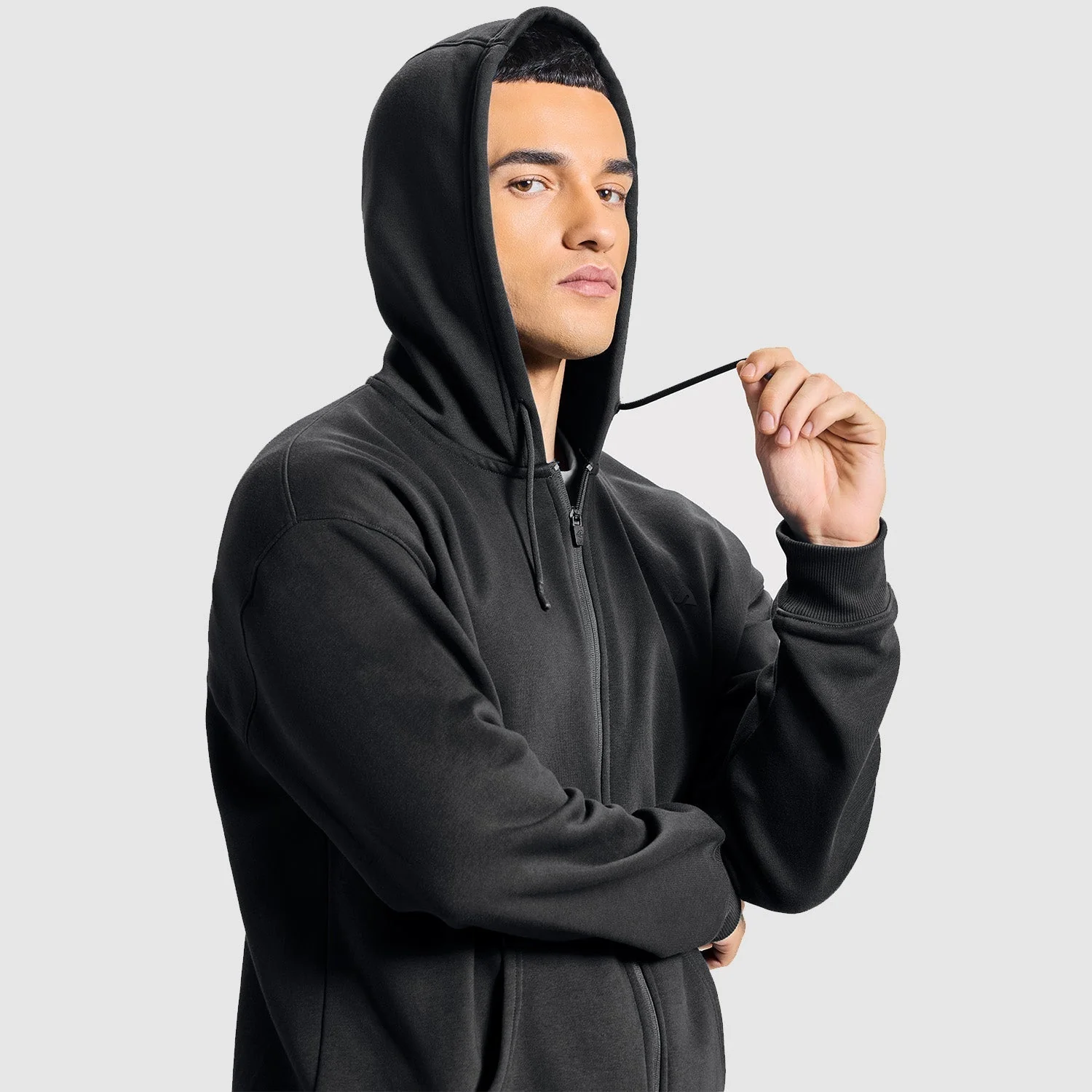 Men Jet Black Zipper Hoodie - Image 6