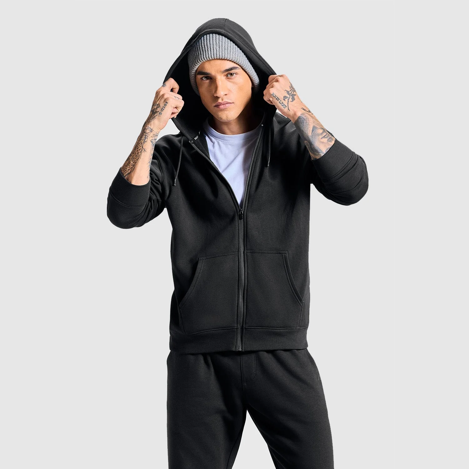 Men Jet Black Zipper Hoodie - Image 7