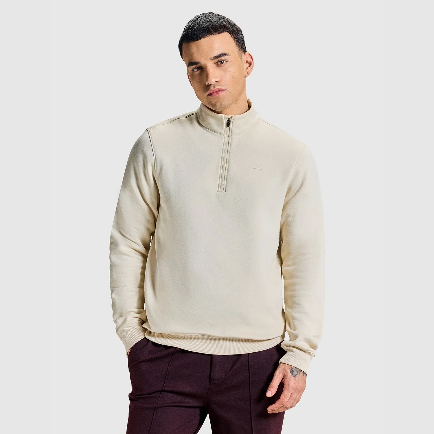 Men Whitecap Grey Half Zipper Jacket