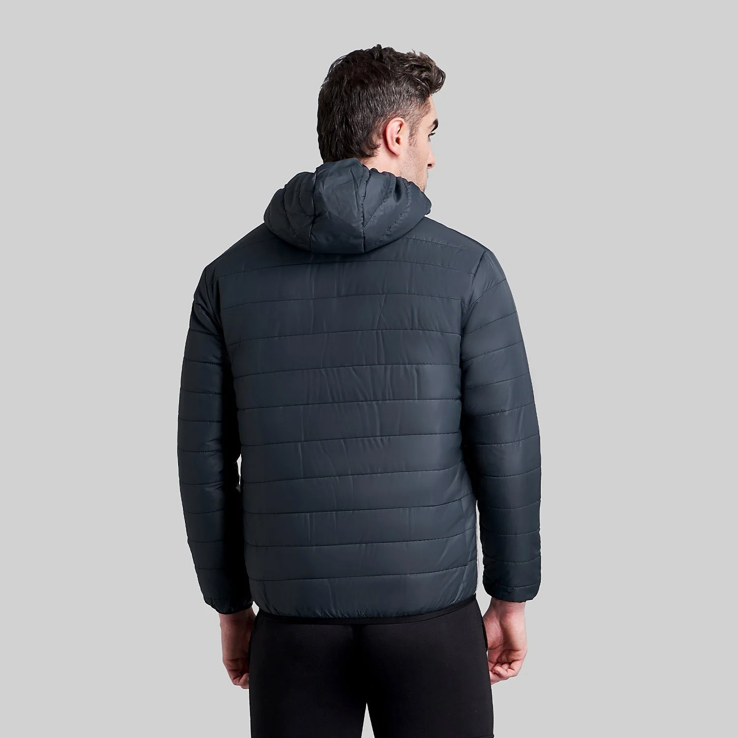 Mens Quilted Hooded Bomber Jacket - Navy - Image 5