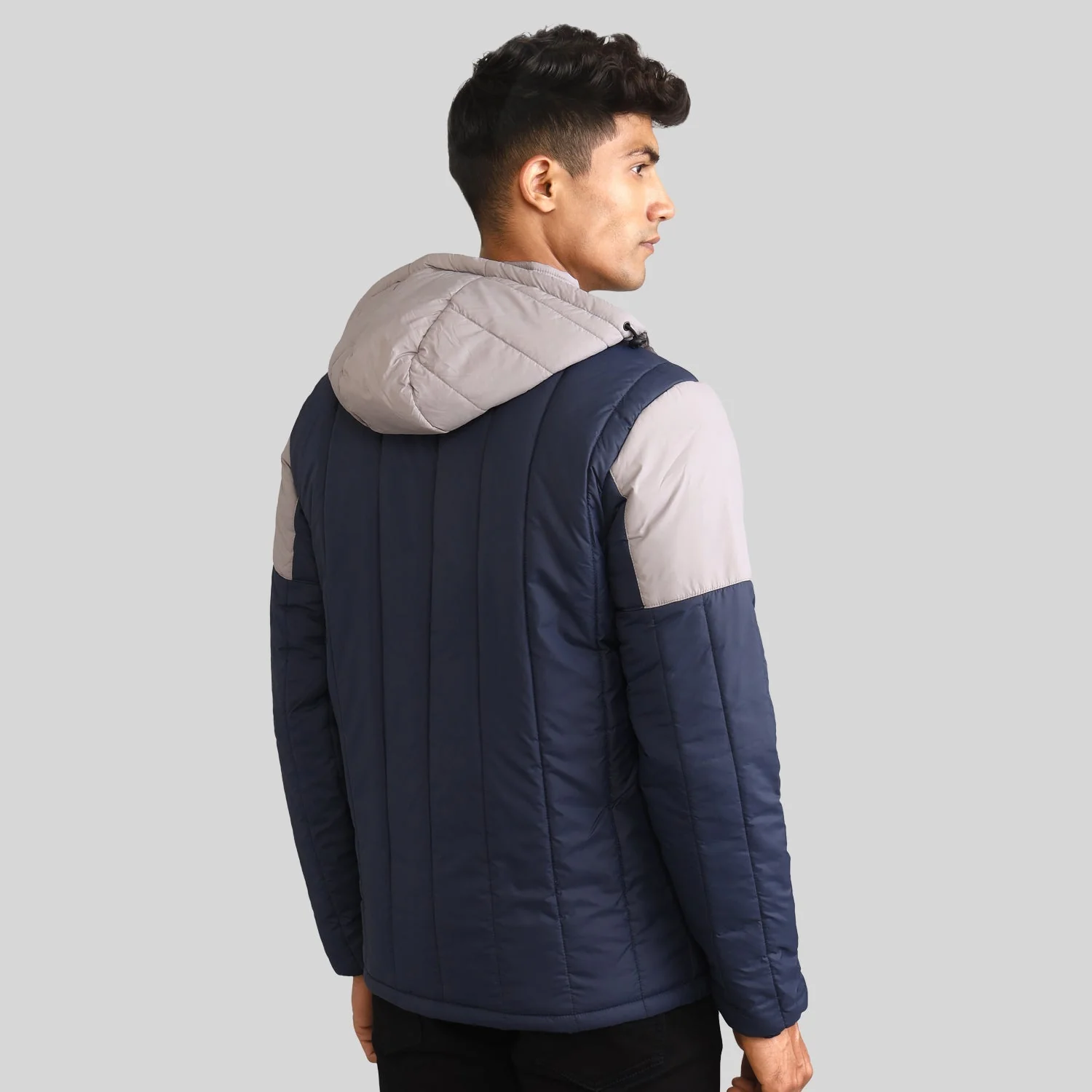 Mens Winter Bomber Jacket - Blue/Grey - Image 4