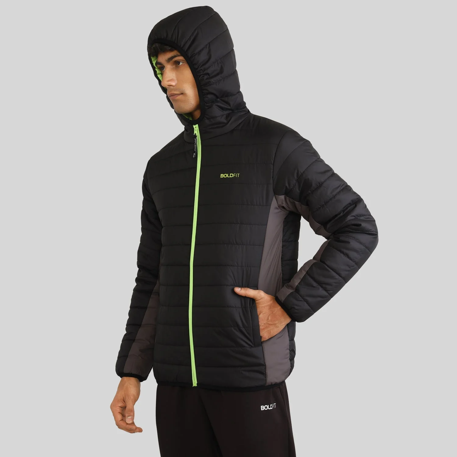 Mens Winter Bomber Jacket - Charcoal Black - Image 6