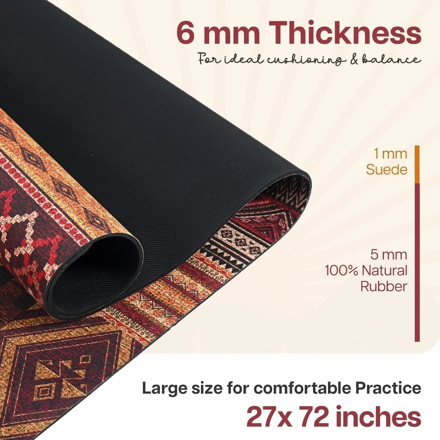 Microfiber & Natural Rubber Yoga Mat - 6mm - Image 14