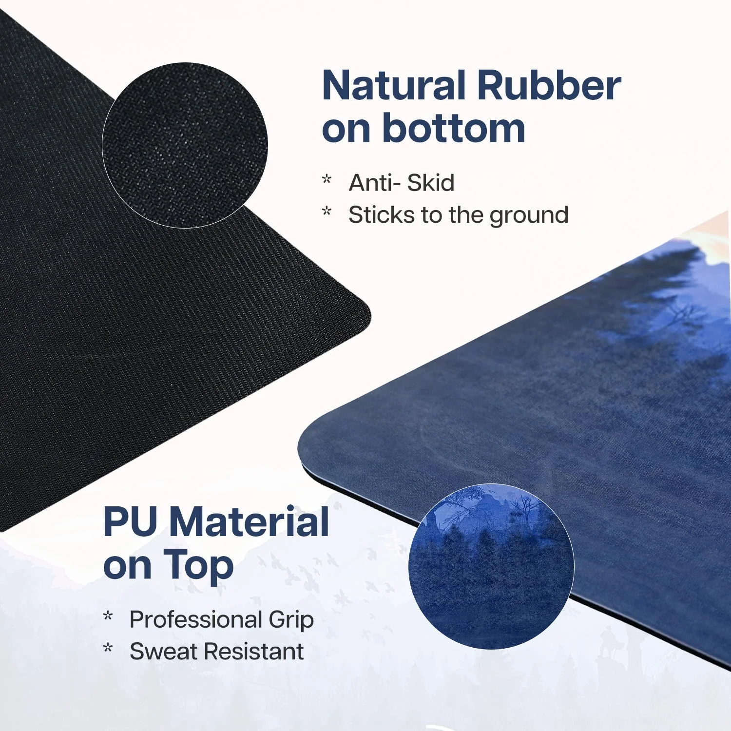 PU & Natural Rubber Yoga Mat - 6mm, - 6mm, Mountain Peace - Image 5