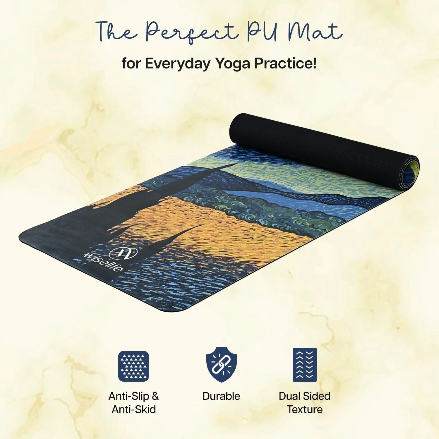 PU & Natural Rubber Yoga Mat - 6mm, Starry Night - Image 3