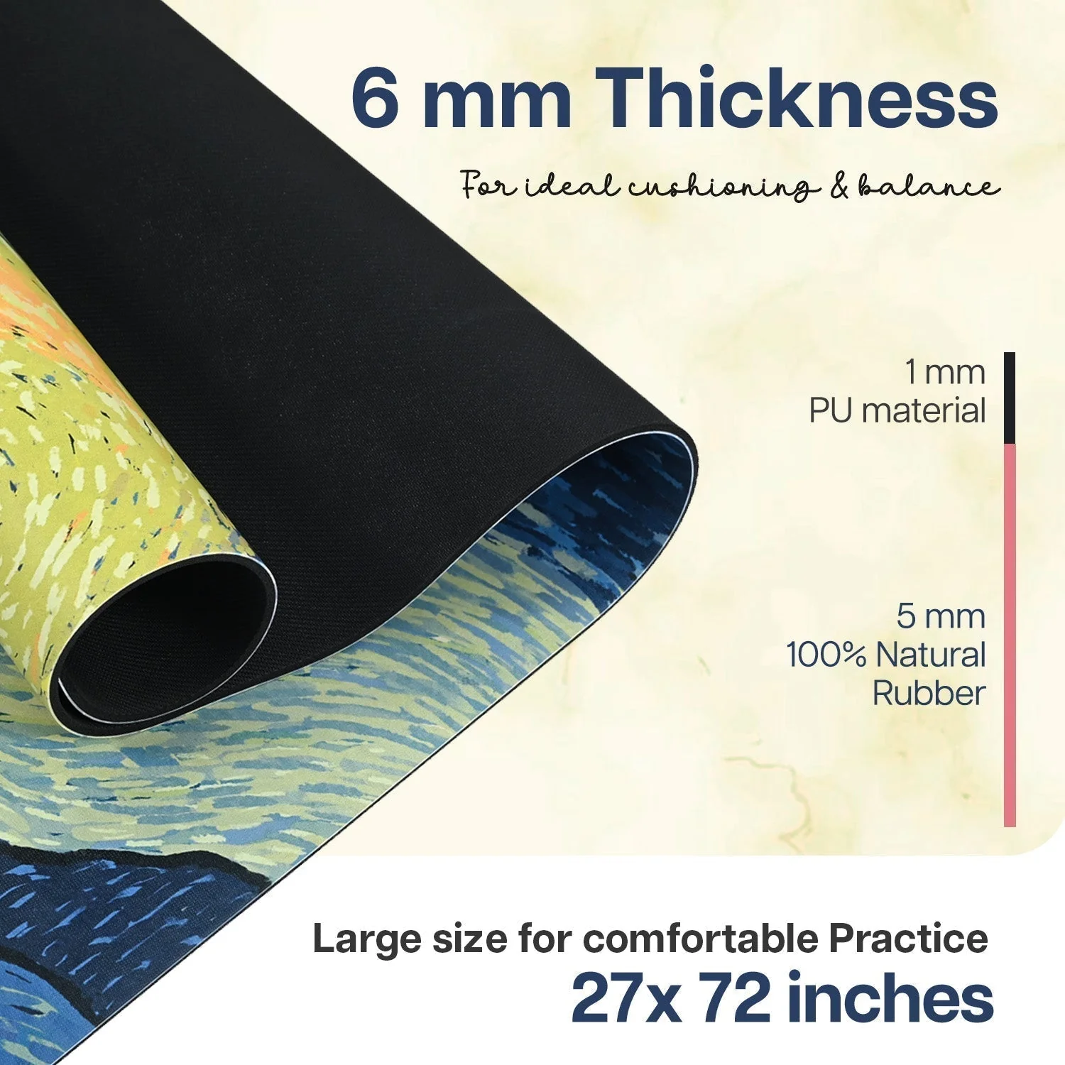 PU & Natural Rubber Yoga Mat - 6mm, Starry Night - Image 6