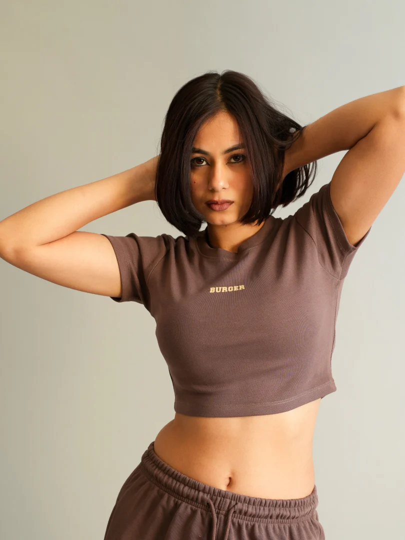 Minimal Burger logo : Round Neck Baby Tee for Women - Image 19