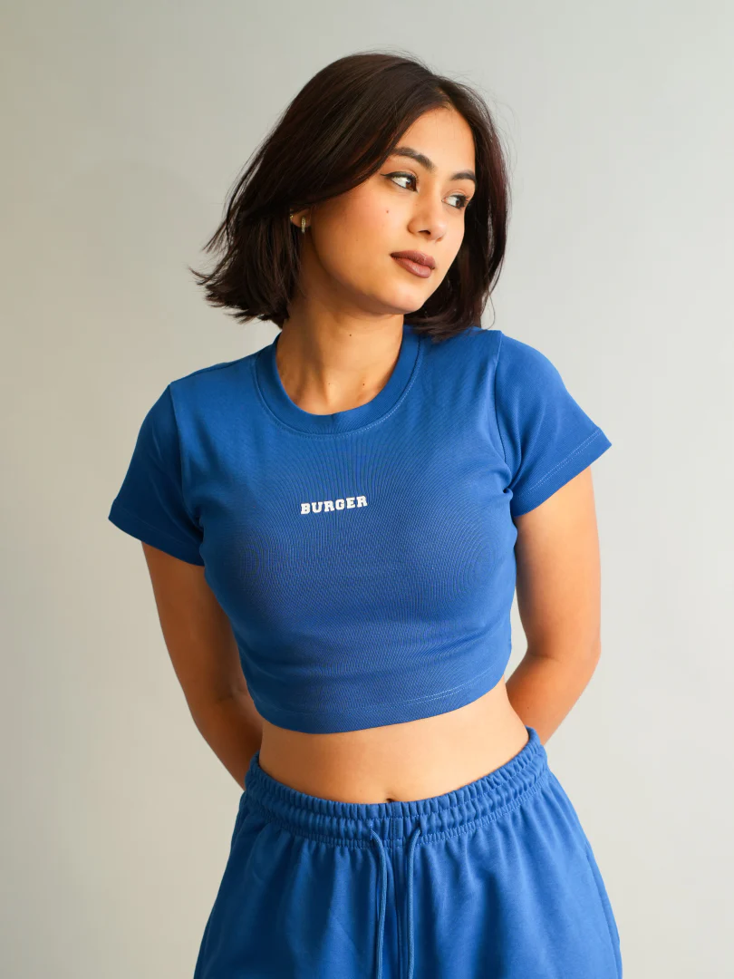 Minimal Burger logo : Round Neck Baby Tee for Women - Image 22