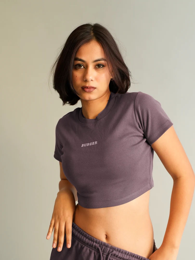 Minimal Burger logo : Round Neck Baby Tee for Women - Image 24