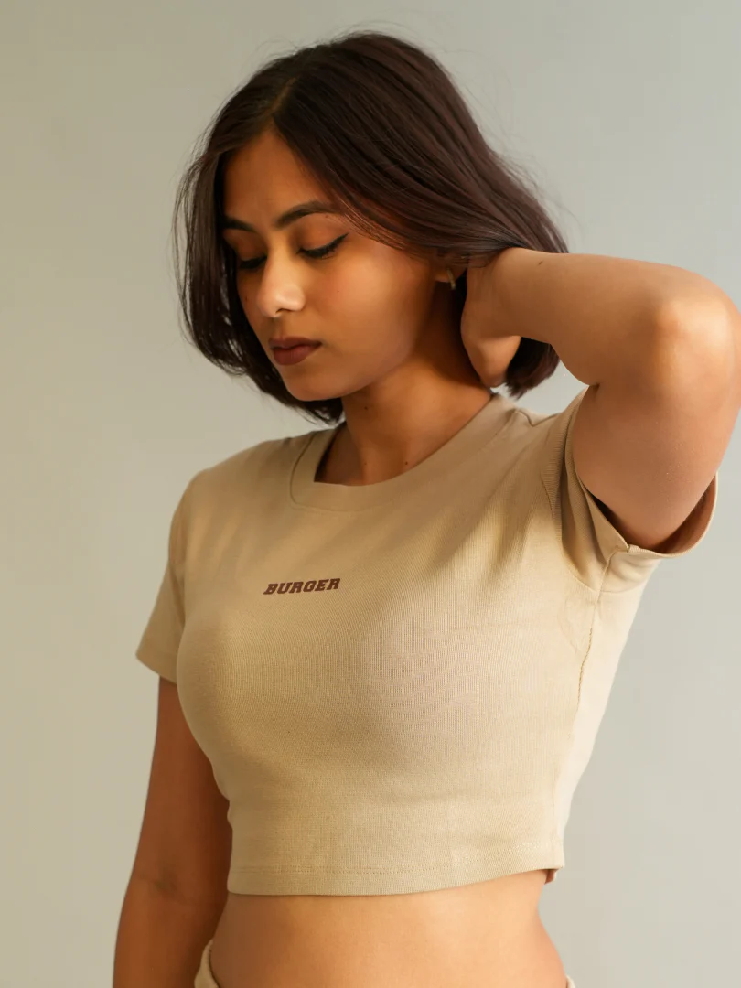 Minimal Burger logo : Round Neck Baby Tee for Women - Image 3