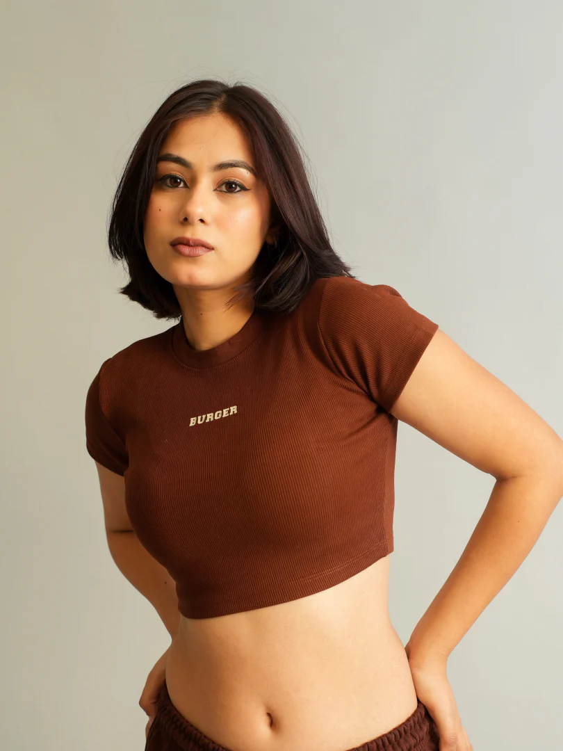 Minimal Burger logo : Round Neck Baby Tee for Women - Image 4