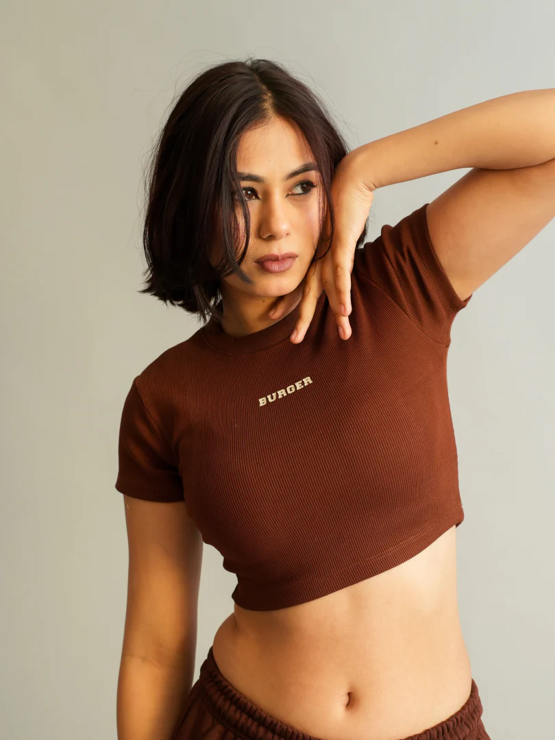 Minimal Burger logo : Round Neck Baby Tee for Women - Image 5