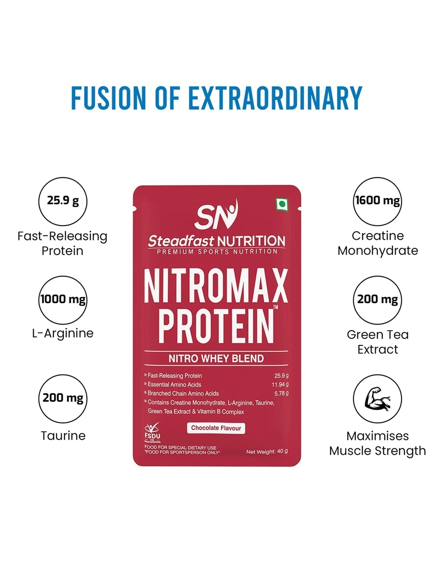 Nitromax Protein Nitro Whey Blend The Fusion of Extra Ordinary Chocolate 30 Sachets 1200g - Image 2