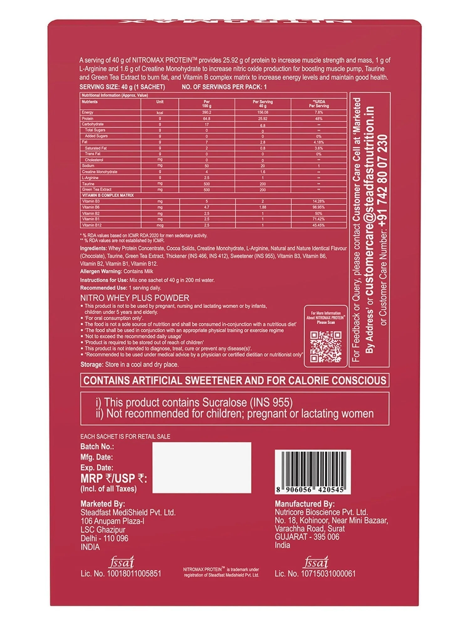 Nitromax Protein Nitro Whey Blend The Fusion of Extra Ordinary Chocolate 6 Sachets 240g - Image 6