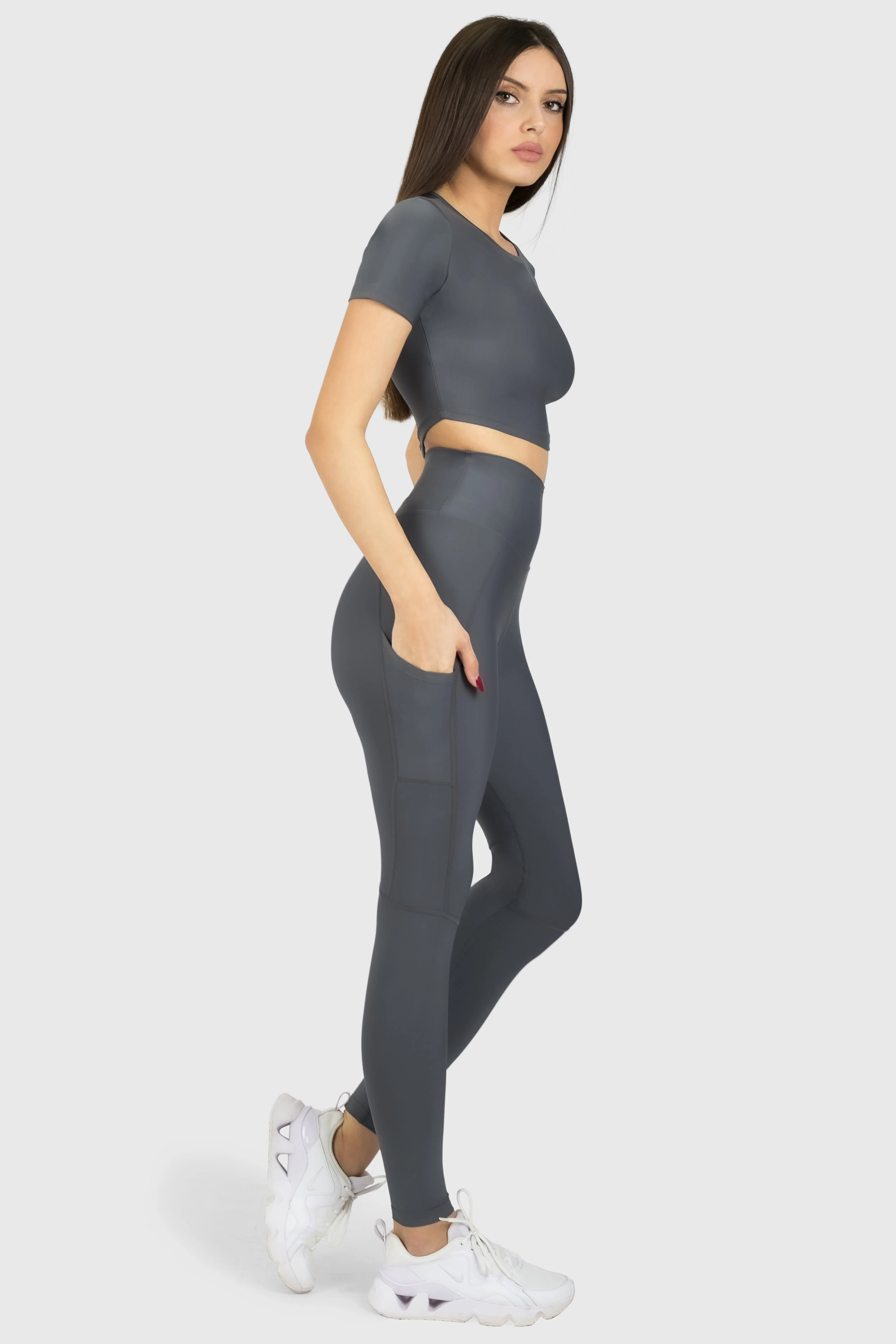 Pocket High Waisted Tights Grey - Image 3