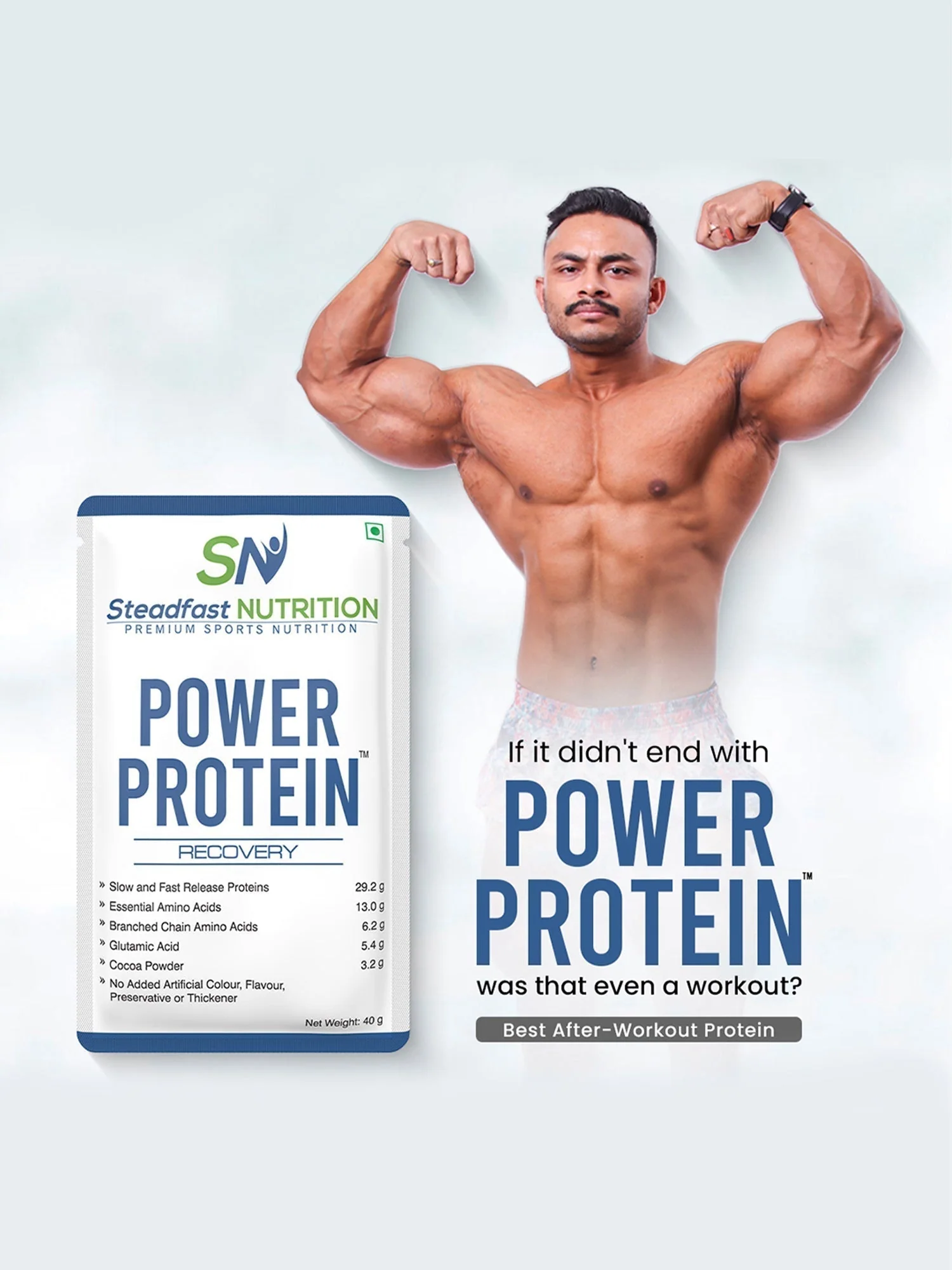 Power Protein Glutamine and Essential Amino Acids Natural Cocoa 60 Sachets 2400g - Image 3