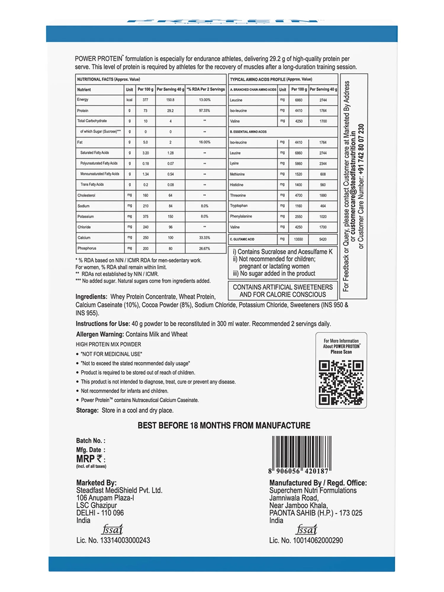 Power Protein Glutamine Essential Natural Cocoa Powder 6 Sachets 240g - Image 3