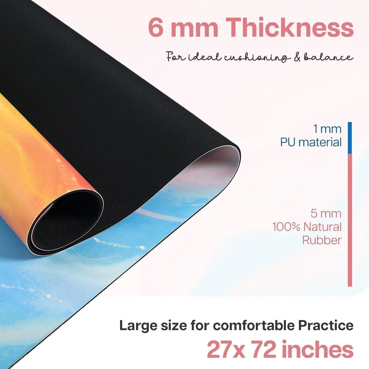 PU Printed & Natural Rubber Yoga Mat - 6mm, Abstract Marble - Image 8