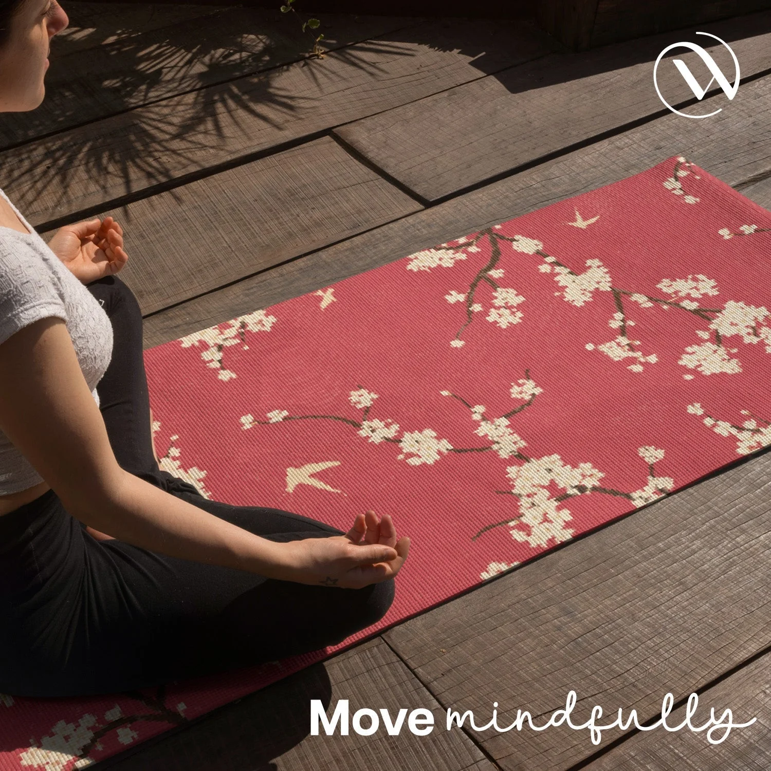 PU Printed & Natural Rubber Yoga Mat - 6mm, Cherry Blossom - Image 6