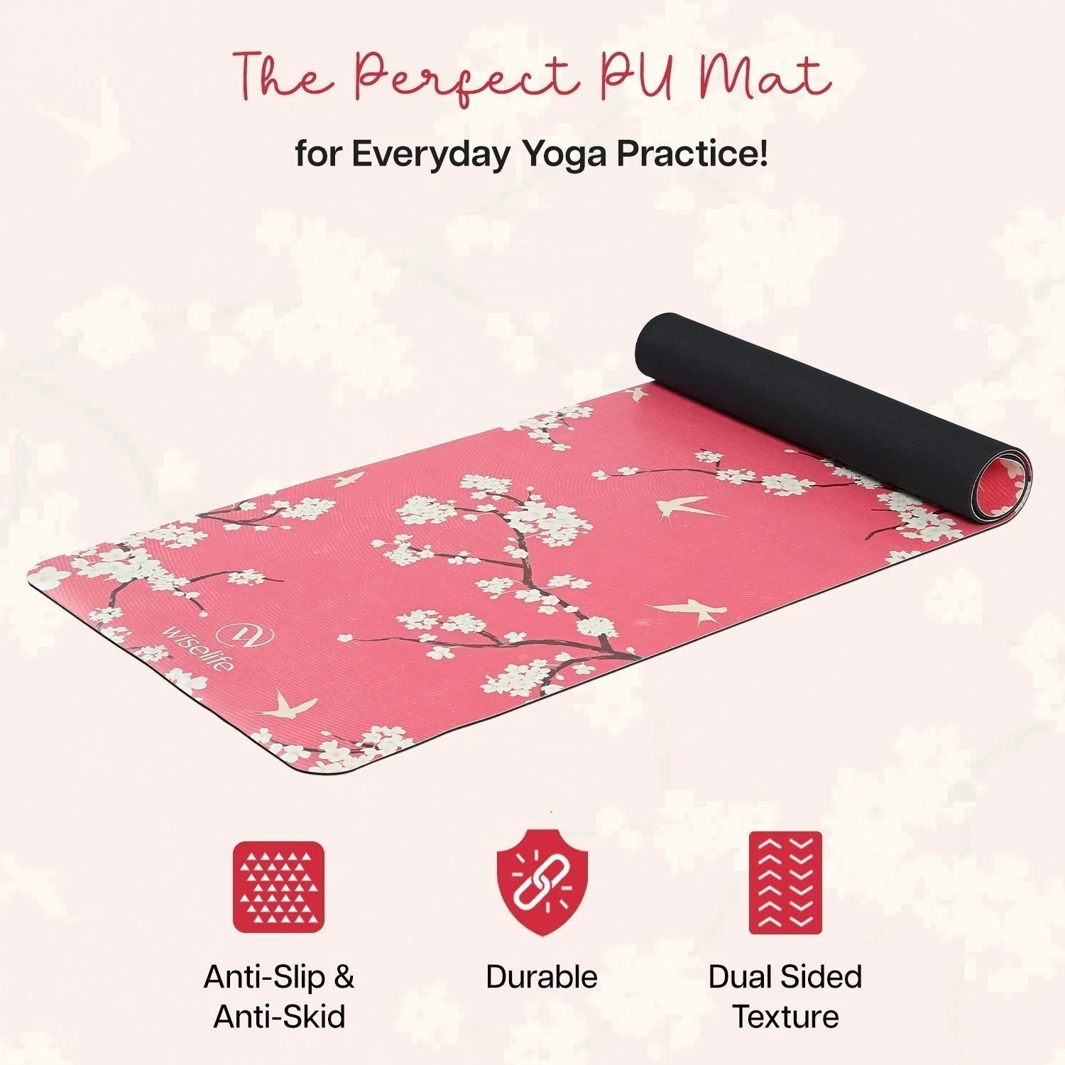 PU Printed & Natural Rubber Yoga Mat - 6mm, Cherry Blossom - Image 7