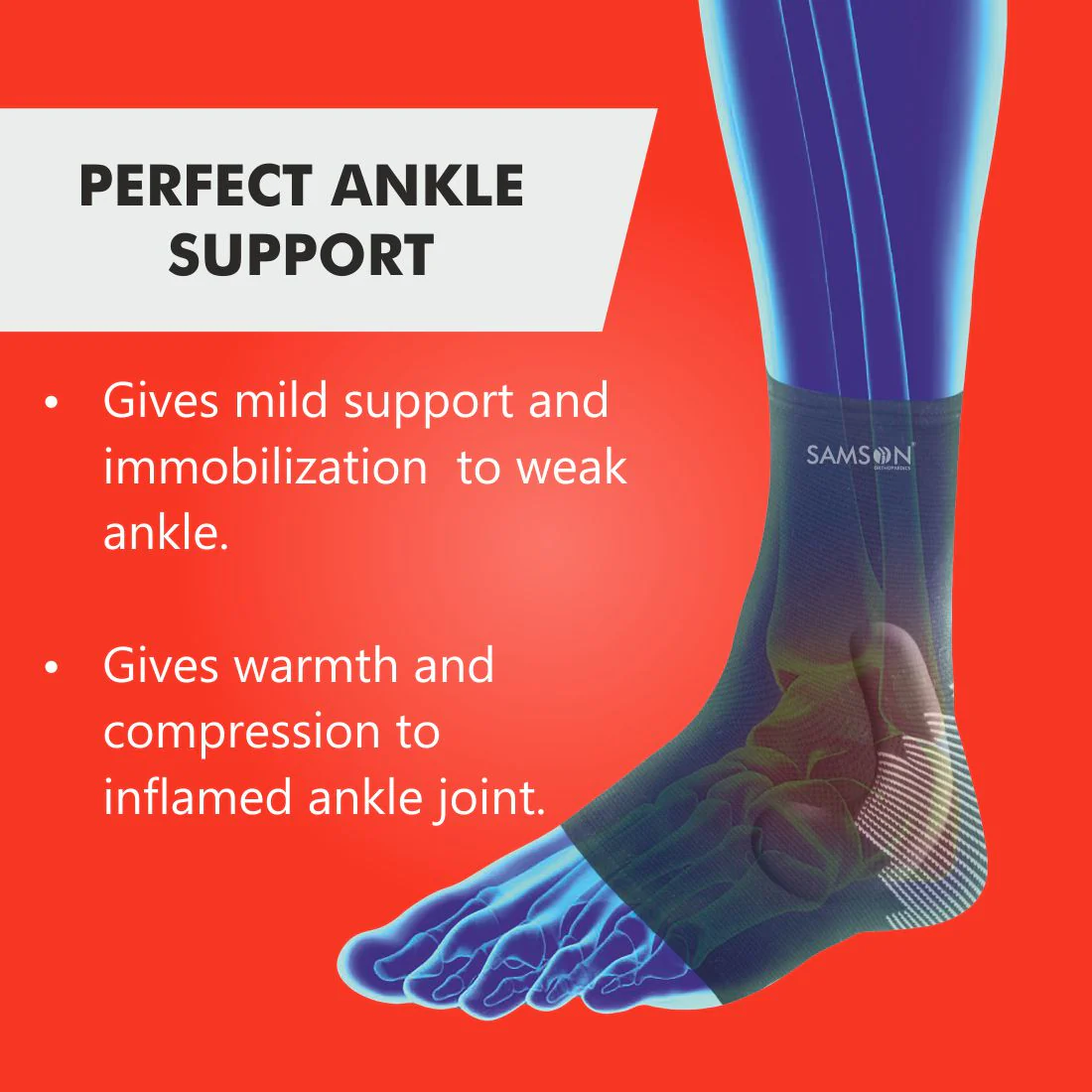 SAMSON Ankle Support with Silicone Pad | Compression Support for Injury Recovery & Pain Relief - Image 3