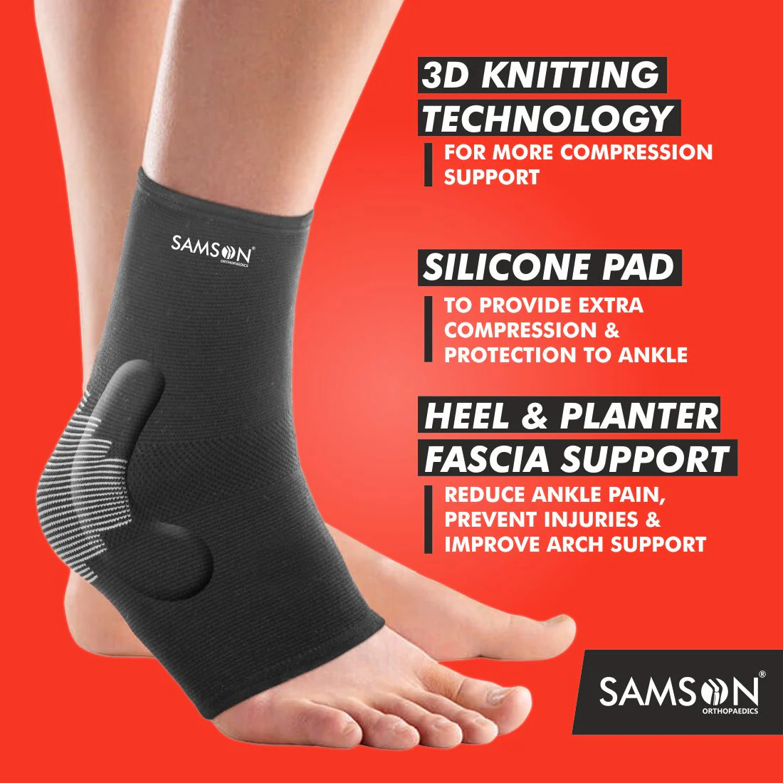 SAMSON Ankle Support with Silicone Pad | Compression Support for Injury Recovery & Pain Relief - Image 4