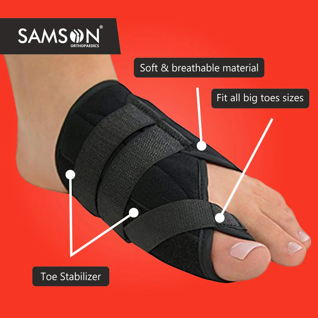 SAMSON Hallux Valgus Splint (Single) | Bunion Corrector, Toe Straightener & Fracture Support for Pain Relief - Image 4