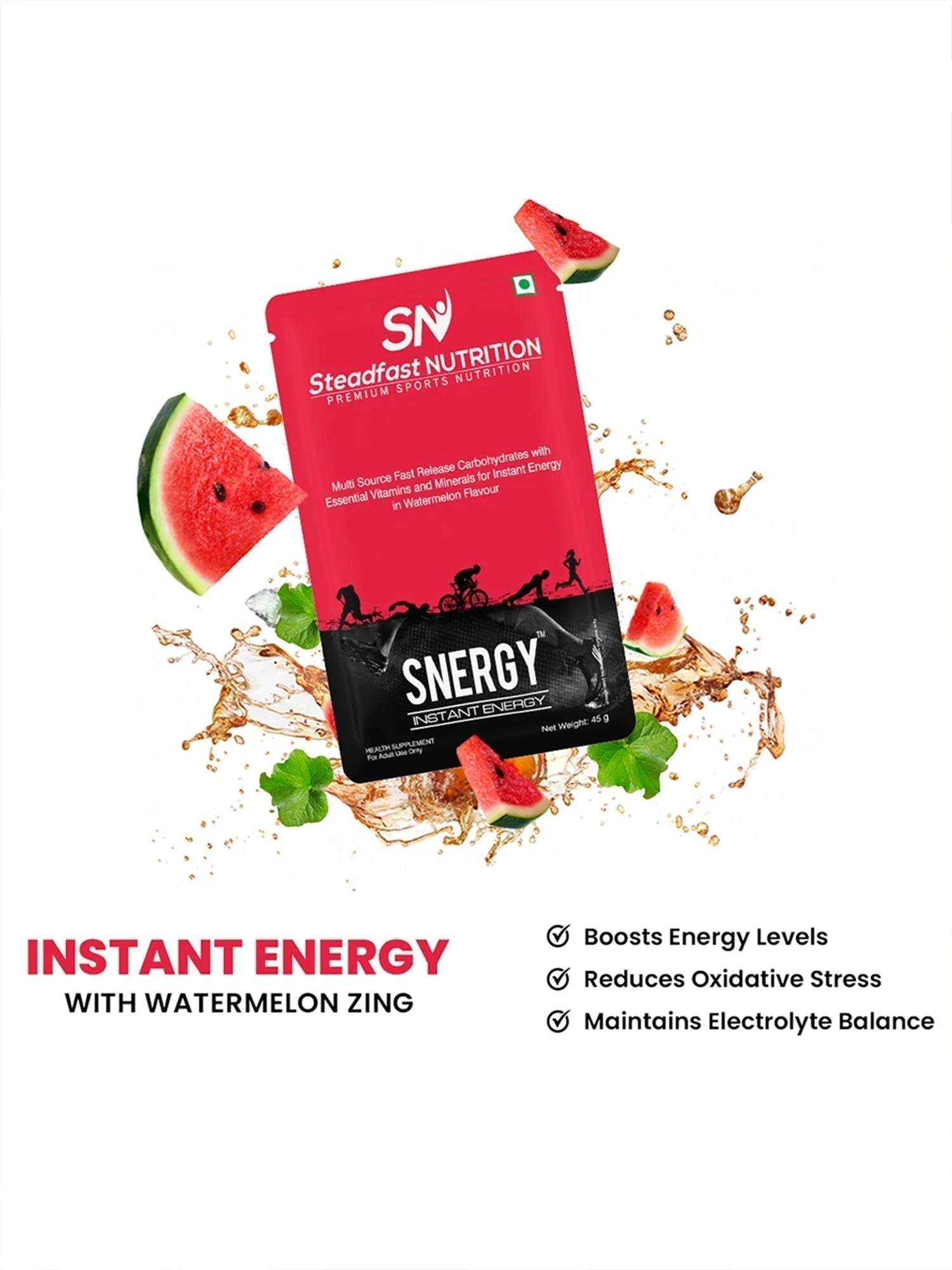 Snergy Hydration Pre workout Supplement Watermelon 6 Sachets 270g - Image 5