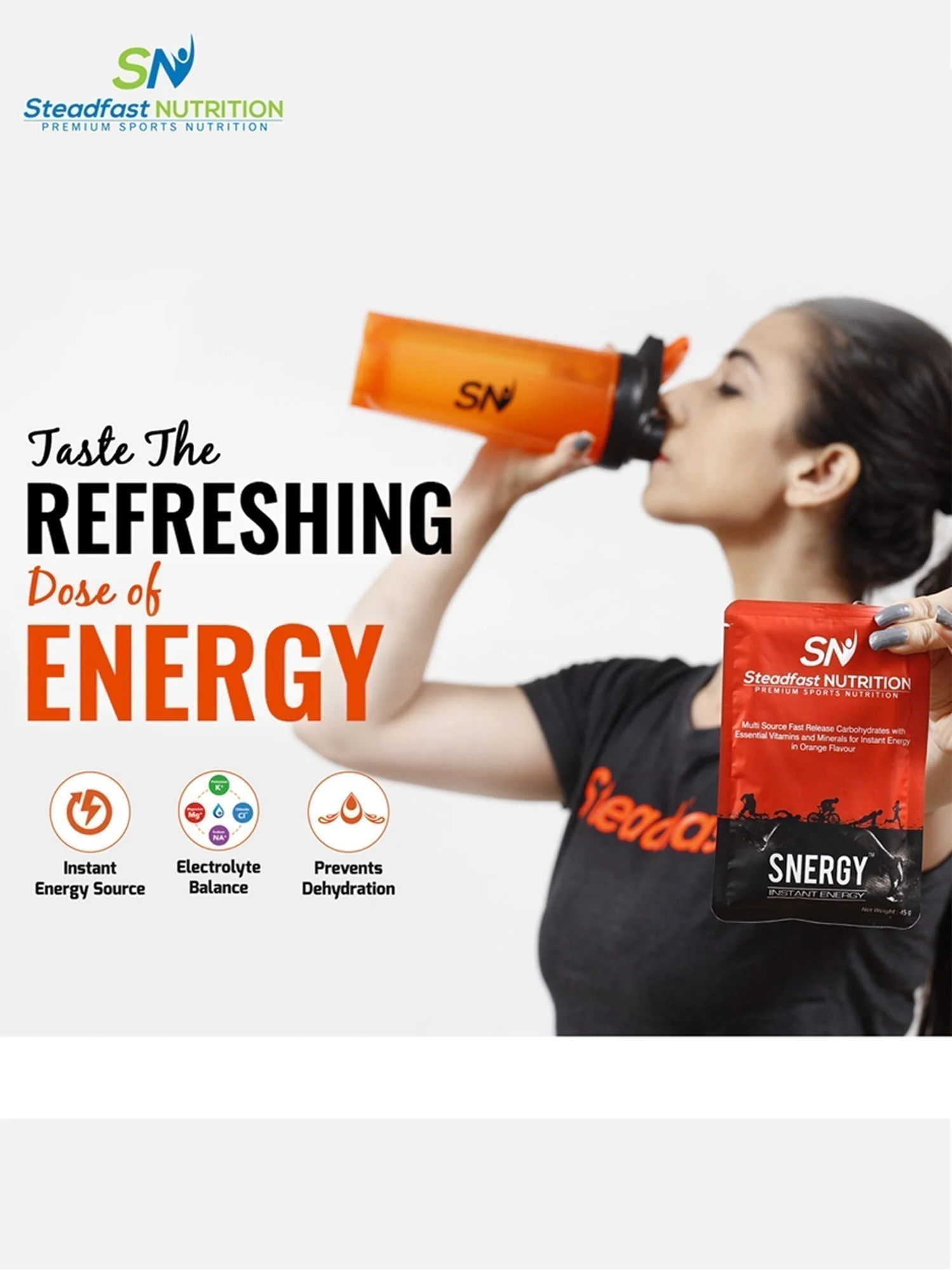 Snergy Instant Energy Pre Workout Supplements Orange 30 Sachets 1350g - Image 3