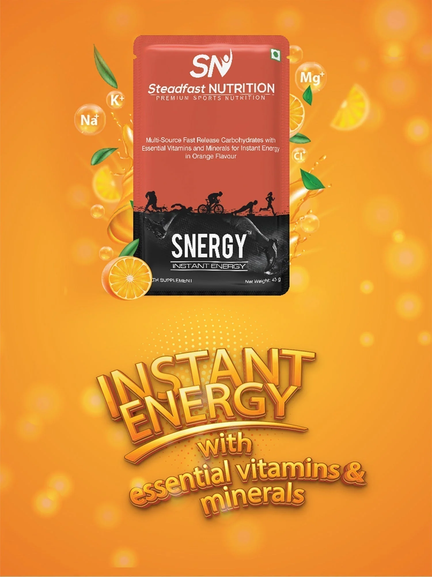 Snergy Instant Energy Pre Workout Supplements Orange 30 Sachets 1350g - Image 4