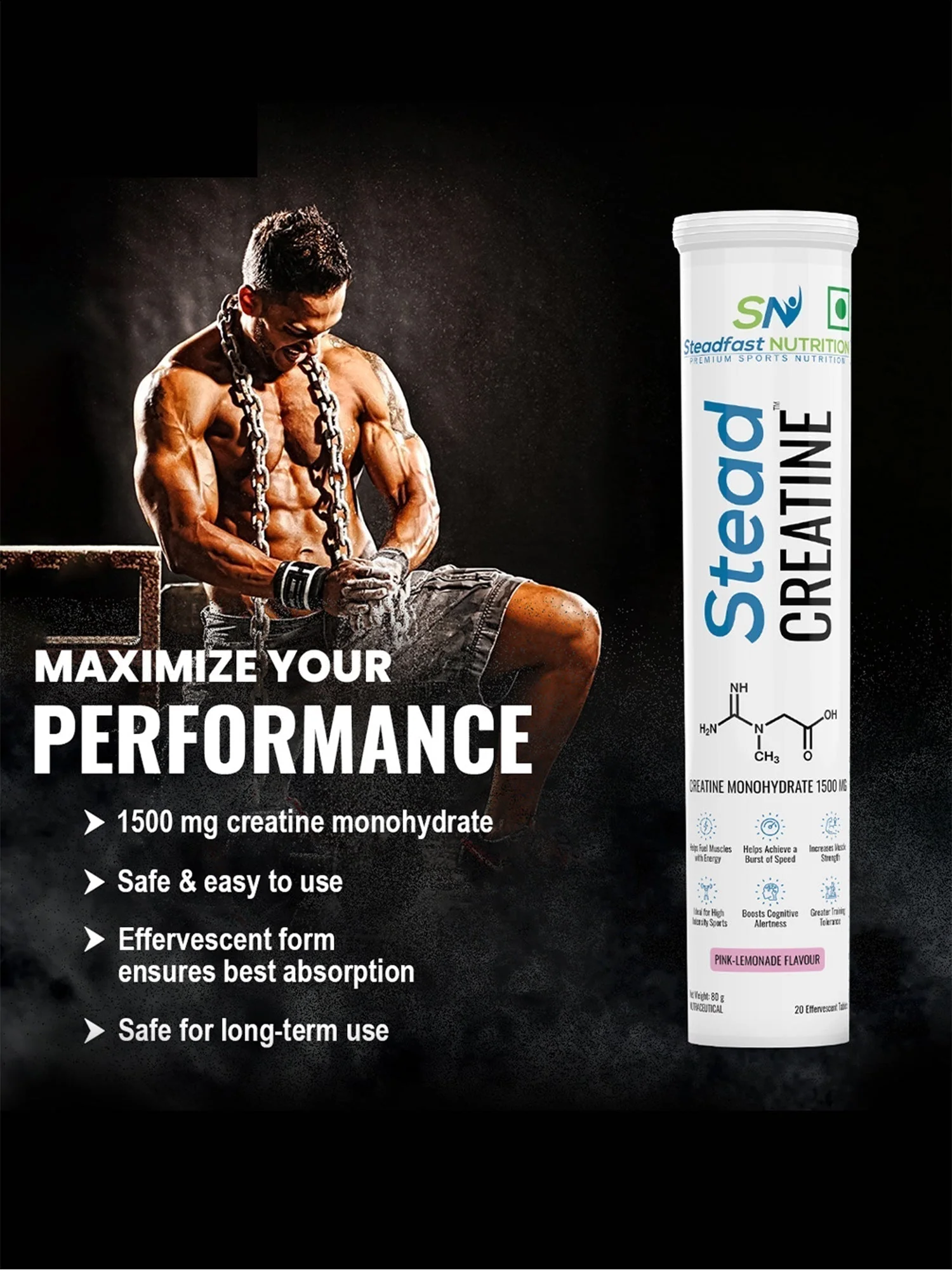 SteadCreatine Muscle Energy Pre Workout Pink Lemonade 20 Tablets 80g - Image 5