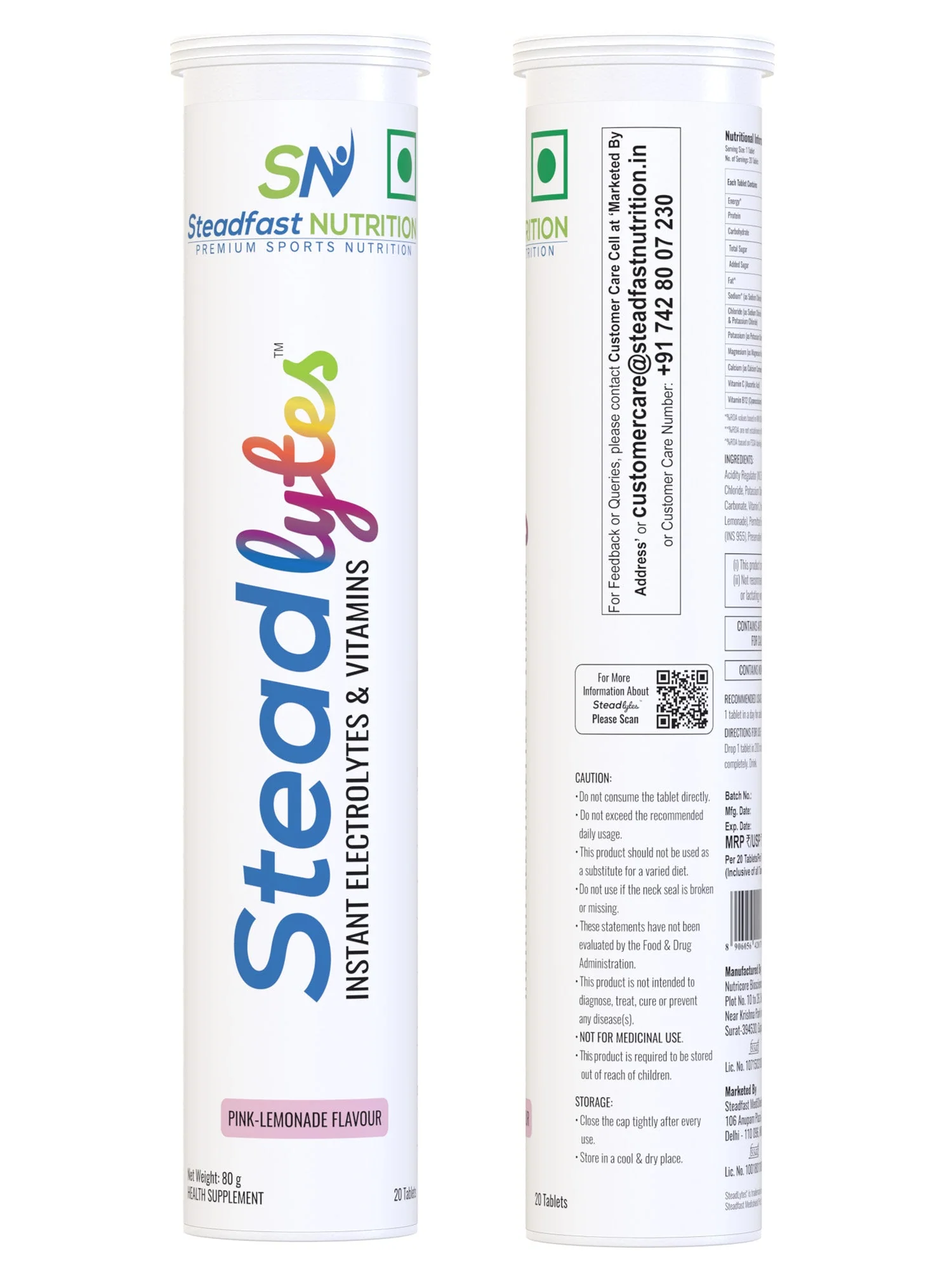 Steadlytes Instant Hydration & Energy Drink Electrolytes Pink Lemonade 20 Tabs 80g - Image 3