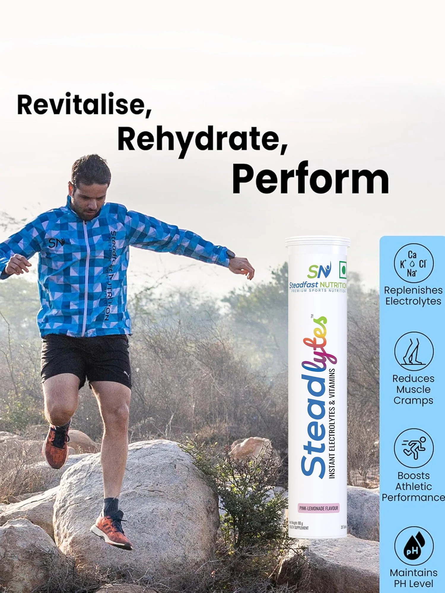 Steadlytes Instant Hydration & Energy Drink Electrolytes Pink Lemonade 20 Tabs 80g - Image 6