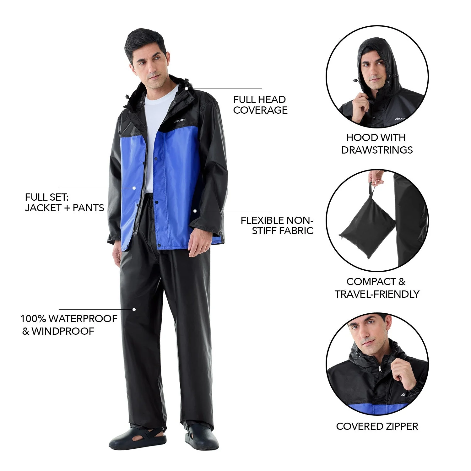 StormBreaker Raincoat Top & Bottom Set - Black Blue - Image 6