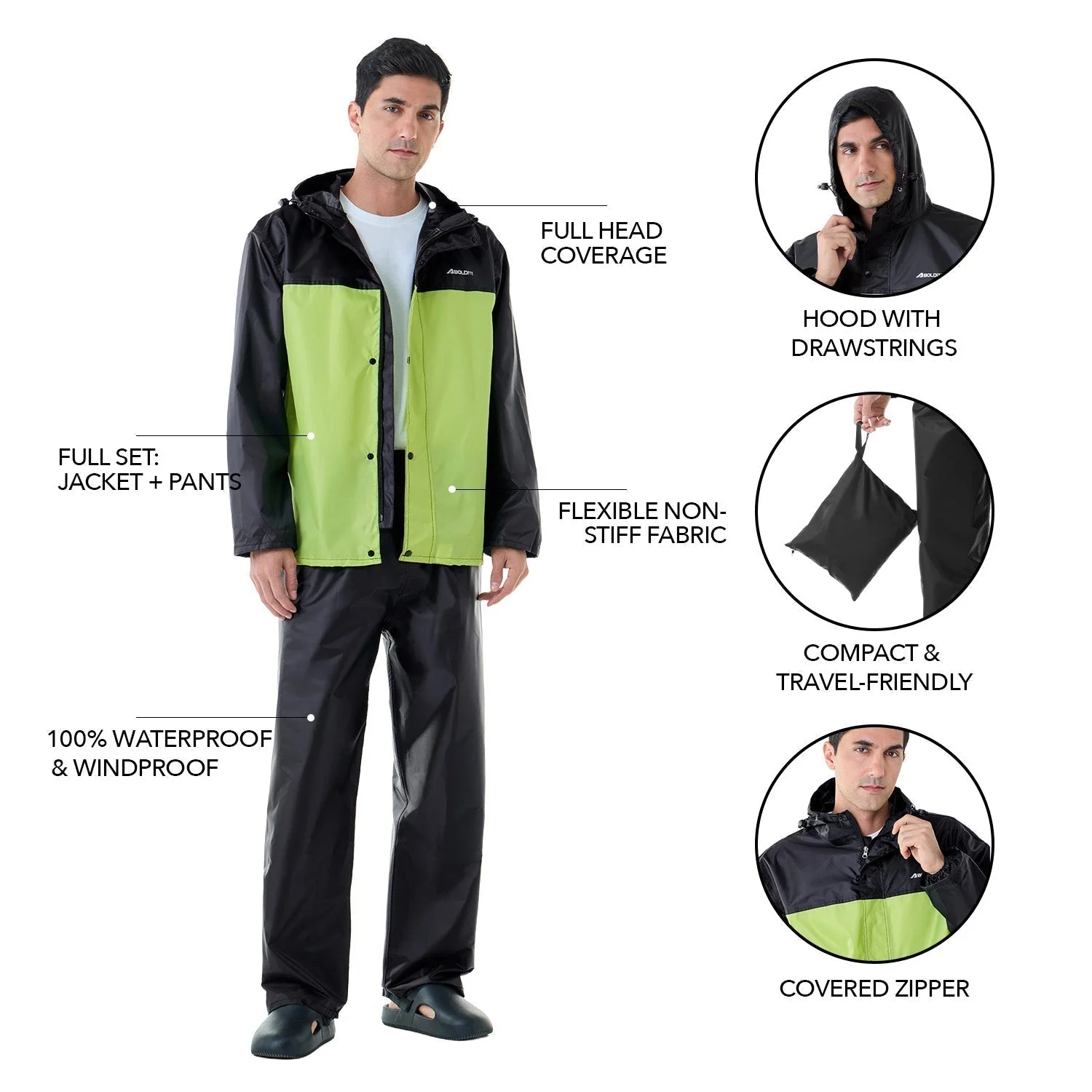 StormBreaker Raincoat Top & Bottom Set - Black Green - Image 7