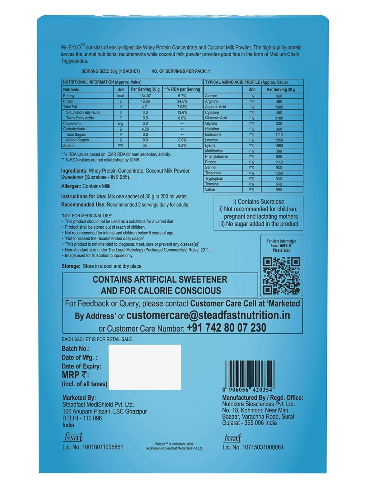 Wheylo Whey Protein Concentrate With Coconut Milk Powder 6 Sachets 180g - Image 5