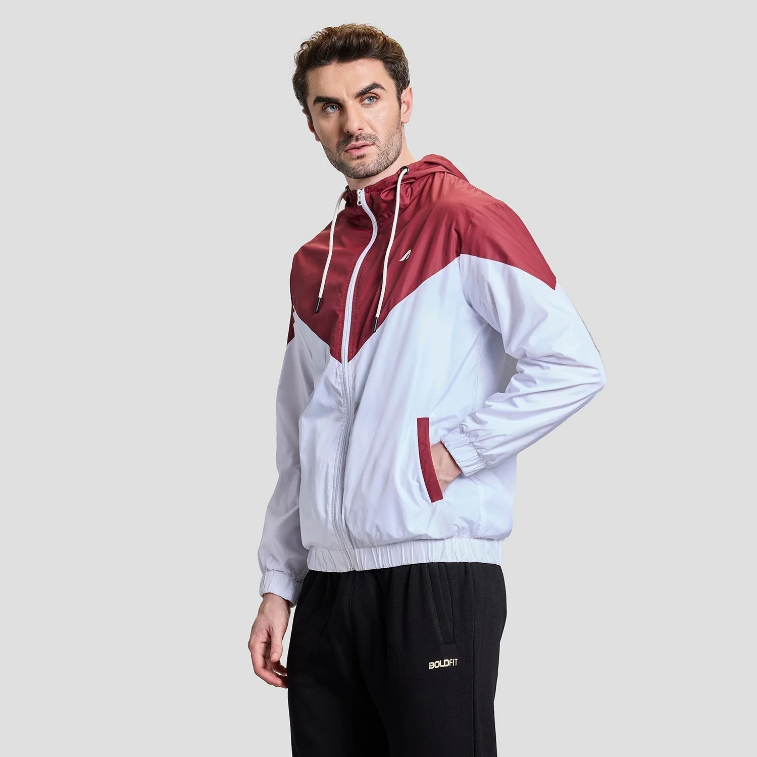 Windrush Mens Windcheater - Maroon/White - Image 2