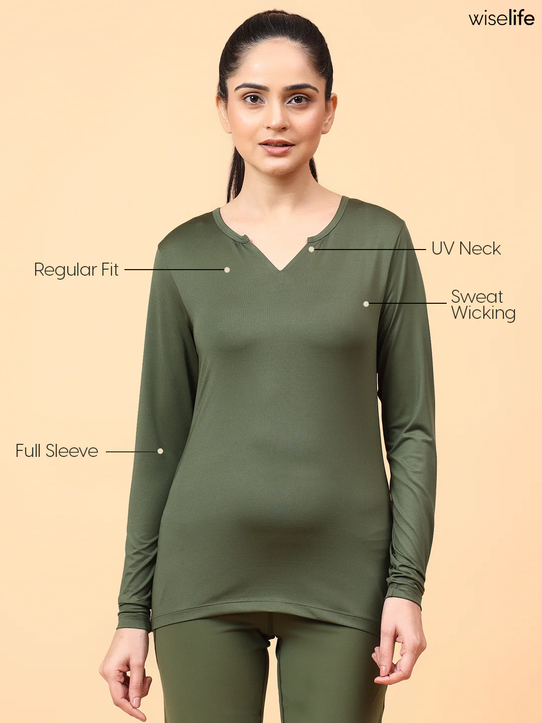 Wise Active Full Sleeves T-shirt (Olive green) - Image 5
